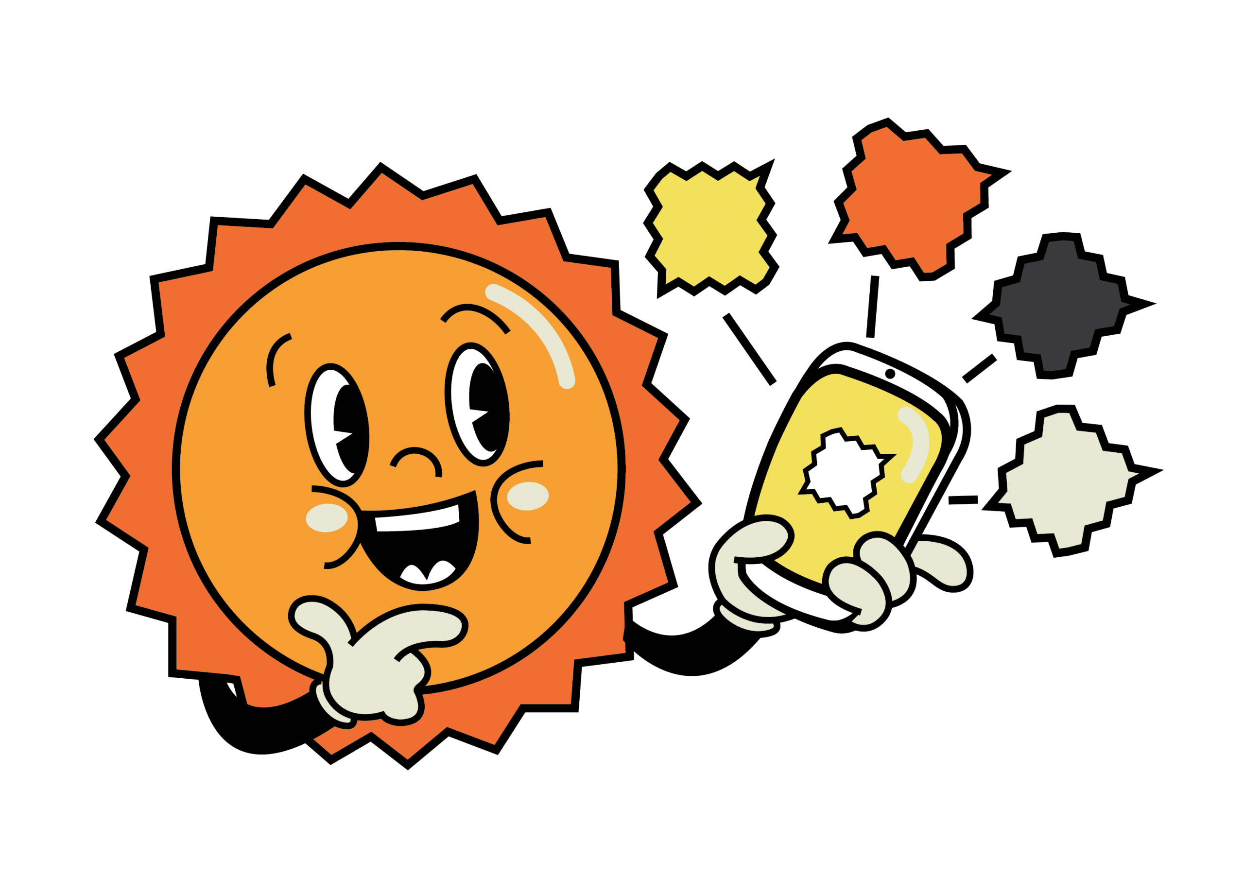 Billy tilbyr gratis stoffprøver for solskjerming. Her er Billys maskot med flere stoffprøver.